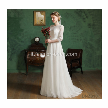 Abiti da sposa da sposa musulmana appliqued in pizzo a maniche lunghe collo alto